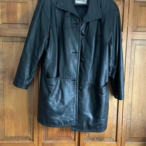 Mid length leather coat